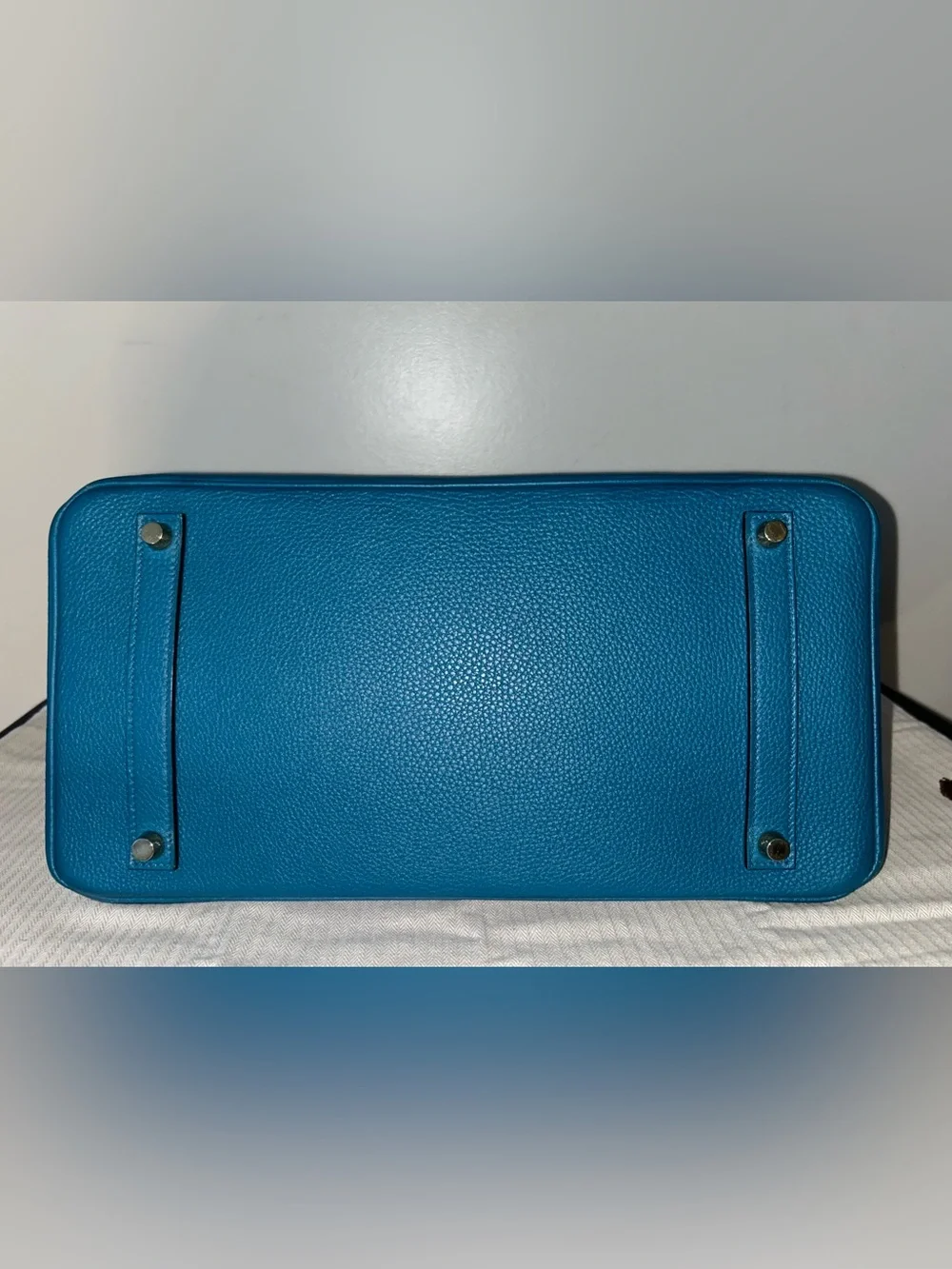 HERMES Birkin 35 Bleu Izmir Togo Leather Gold Hardware Handbag